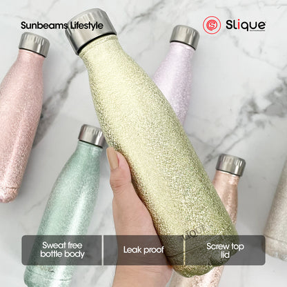 SLIQUE Stainless Steel Glitter Finish Insulated Water Bottle 500ml (Yellow)