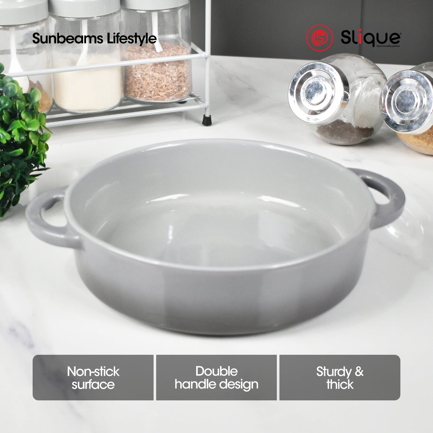 SLIQUE Premium Round Marble Glass Baking Dish 1400ml