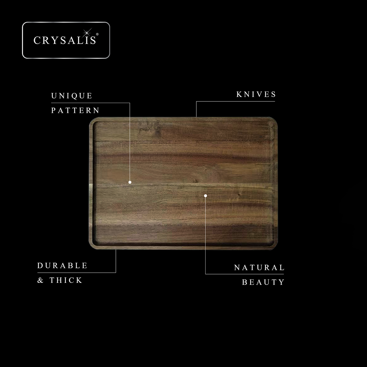 CRYSALIS PREMIUM Serving Tray Charcuterie Tray - Acacia Wood