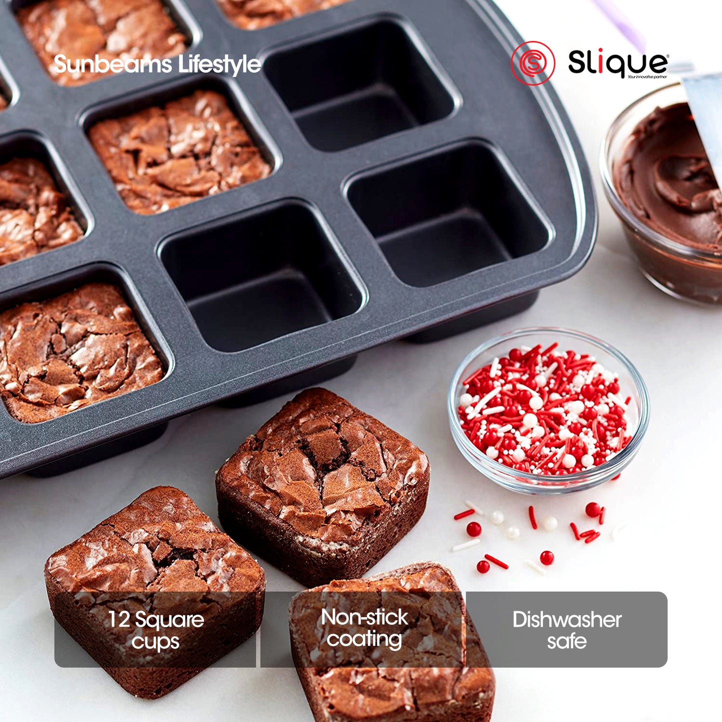 SLIQUE Premium Non-Stick 12 Cup Square Muffin Pan Oven Safe 35x26.5x3cm