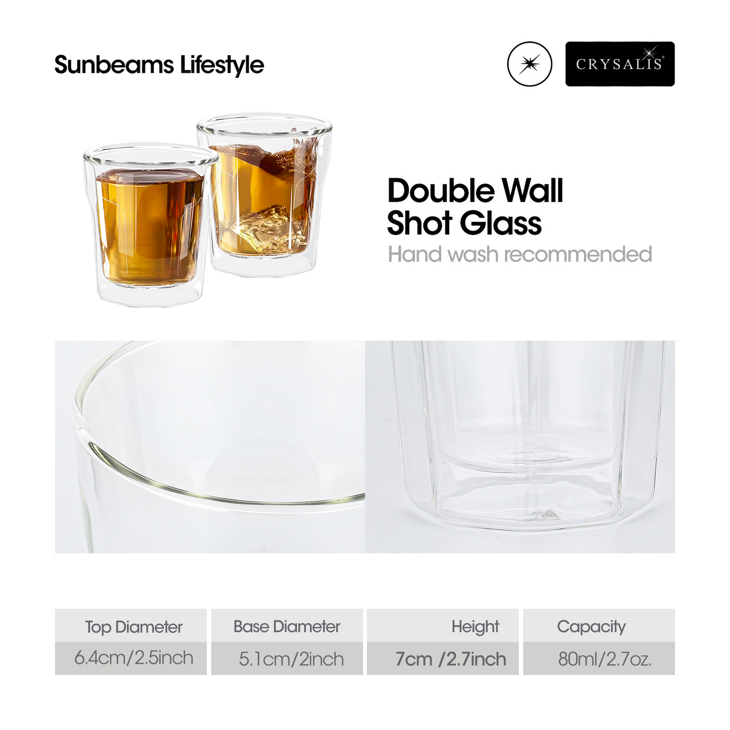 CRYSALIS Double-Wall Glass Shot Glass | Rock Glass | Highball Glass