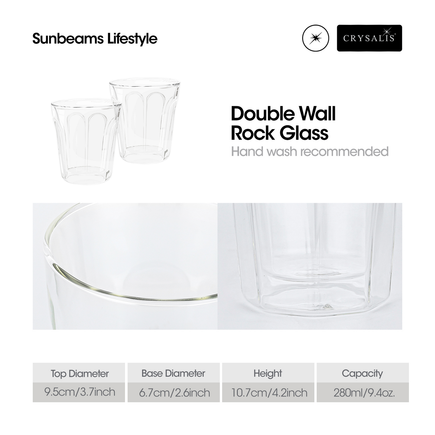 CRYSALIS Double-Wall Glass Shot Glass | Rock Glass | Highball Glass