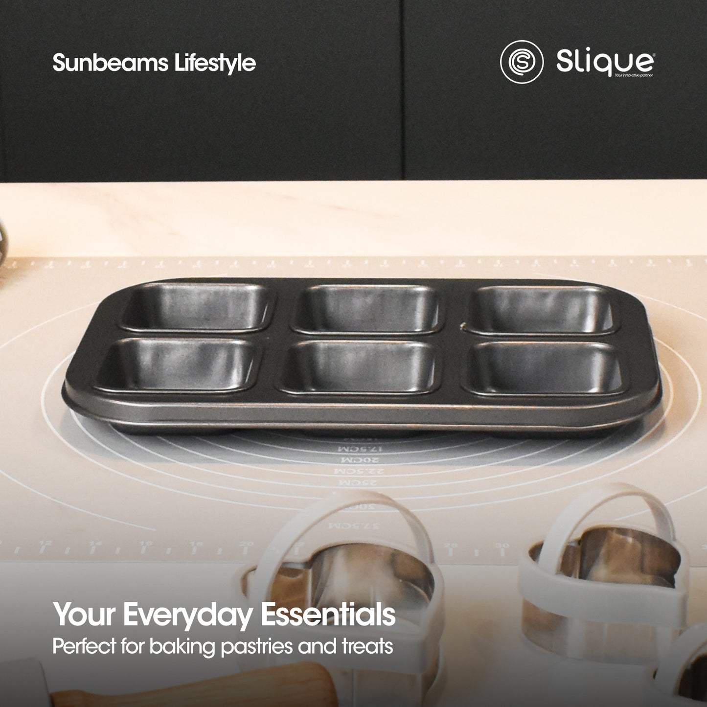 SLIQUE Premium Non-Stick 6 Cup Square Muffin Pan Oven Safe 26x18x5cm