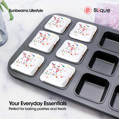 SLIQUE Premium Non-Stick 12 Cup Square Muffin Pan Oven Safe 35x26.5x3cm