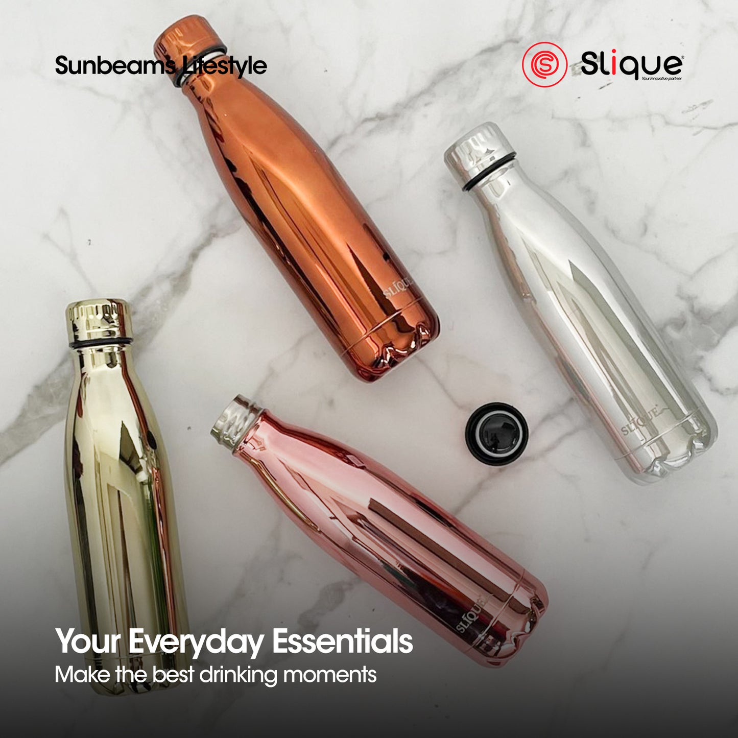 SLIQUE Stainless Steel UV Finish Insulated Water Bottle 500ml (Rosegold)