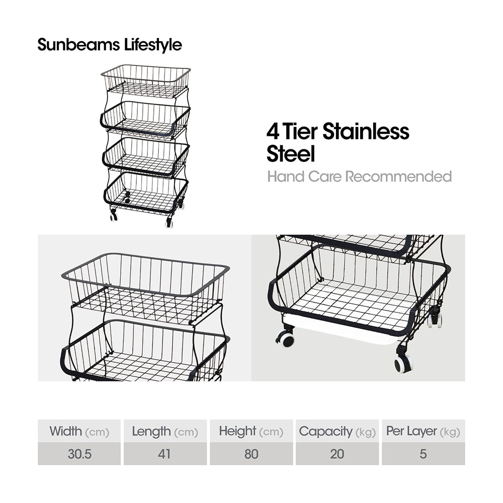 NEST DESIGN LAB Premium Tier Stackable Kitchen Trolley Wire Basket Metal