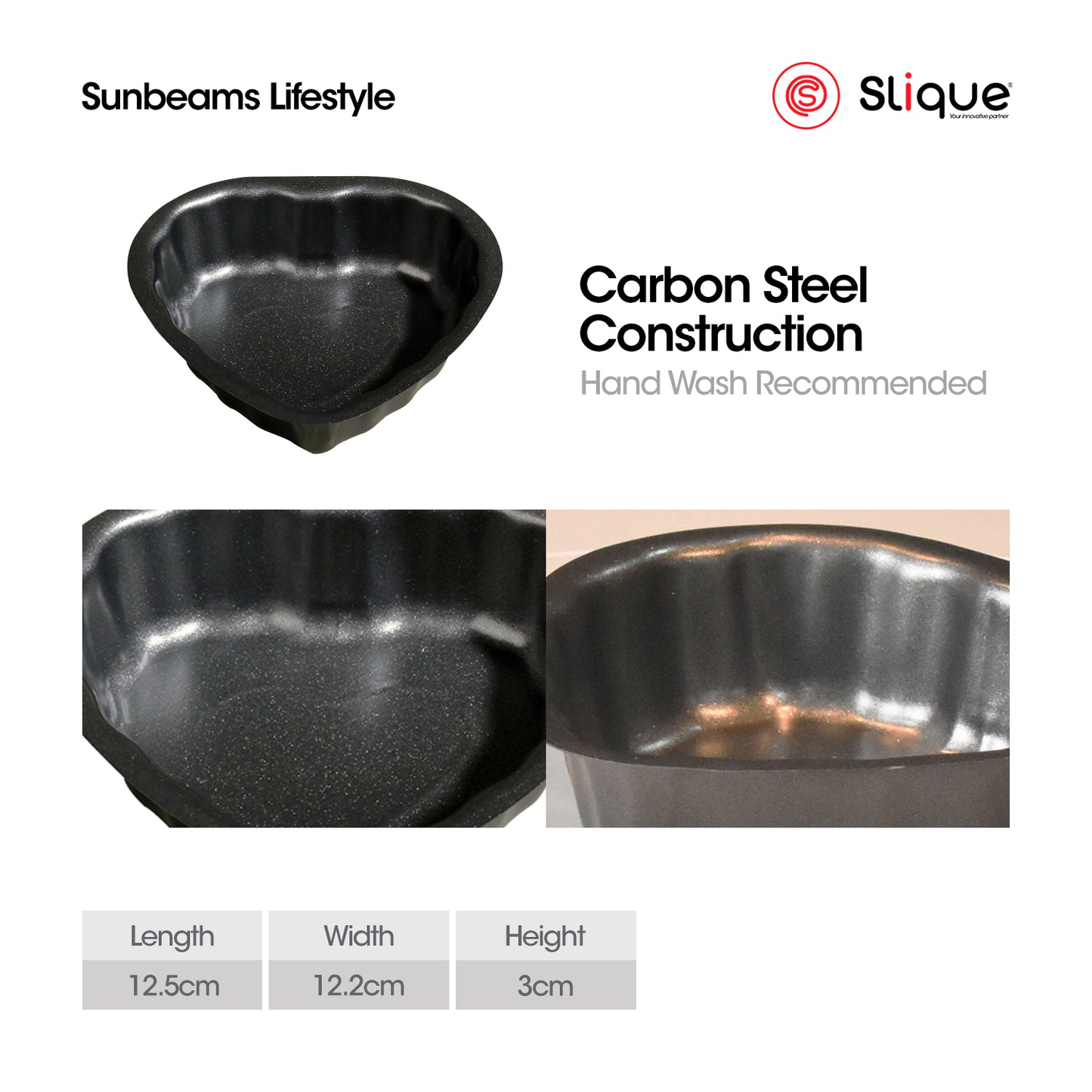 SLIQUE Premium Non-Stick Heart Shape Muffin Pan Oven Safe 12.5x12.2x3cm