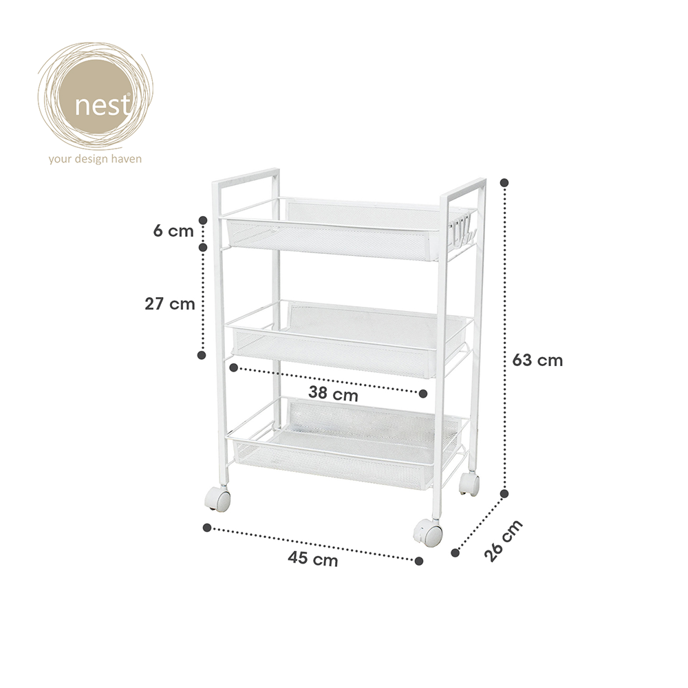 NEST DESIGN LAB Premium Narrow Kitchen Storage Trolley Cart - White