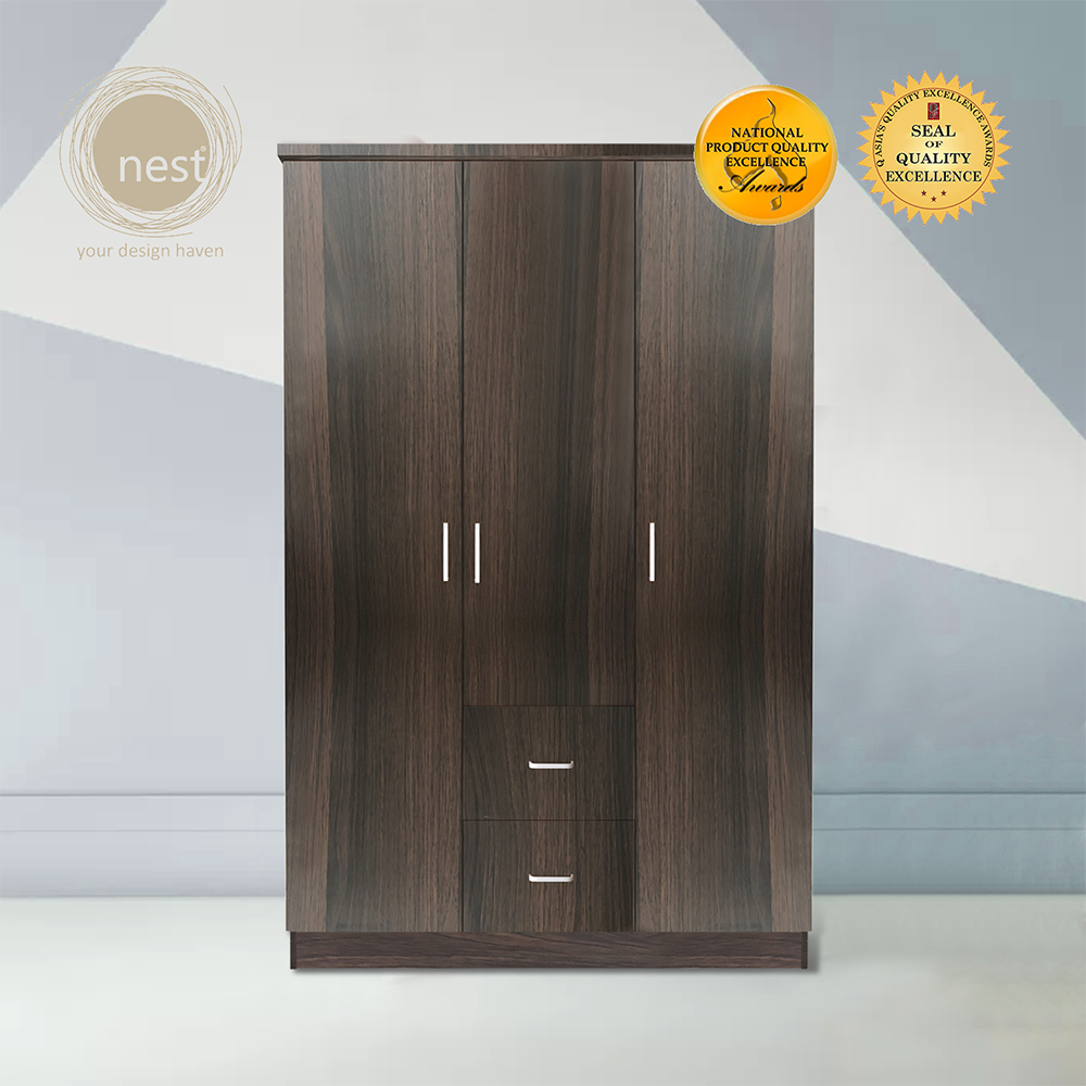 NEST DESIGN LAB Premium Wardrobe 3Doors & 2Drawers - Wenge