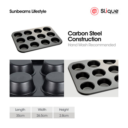 SLIQUE Premium Non-Stick 12 Cup Round Muffin Pan