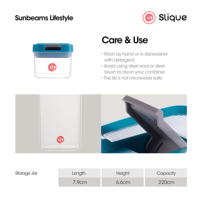 SLIQUE Premium PP Square Food Container 220ml (Aqua Green)