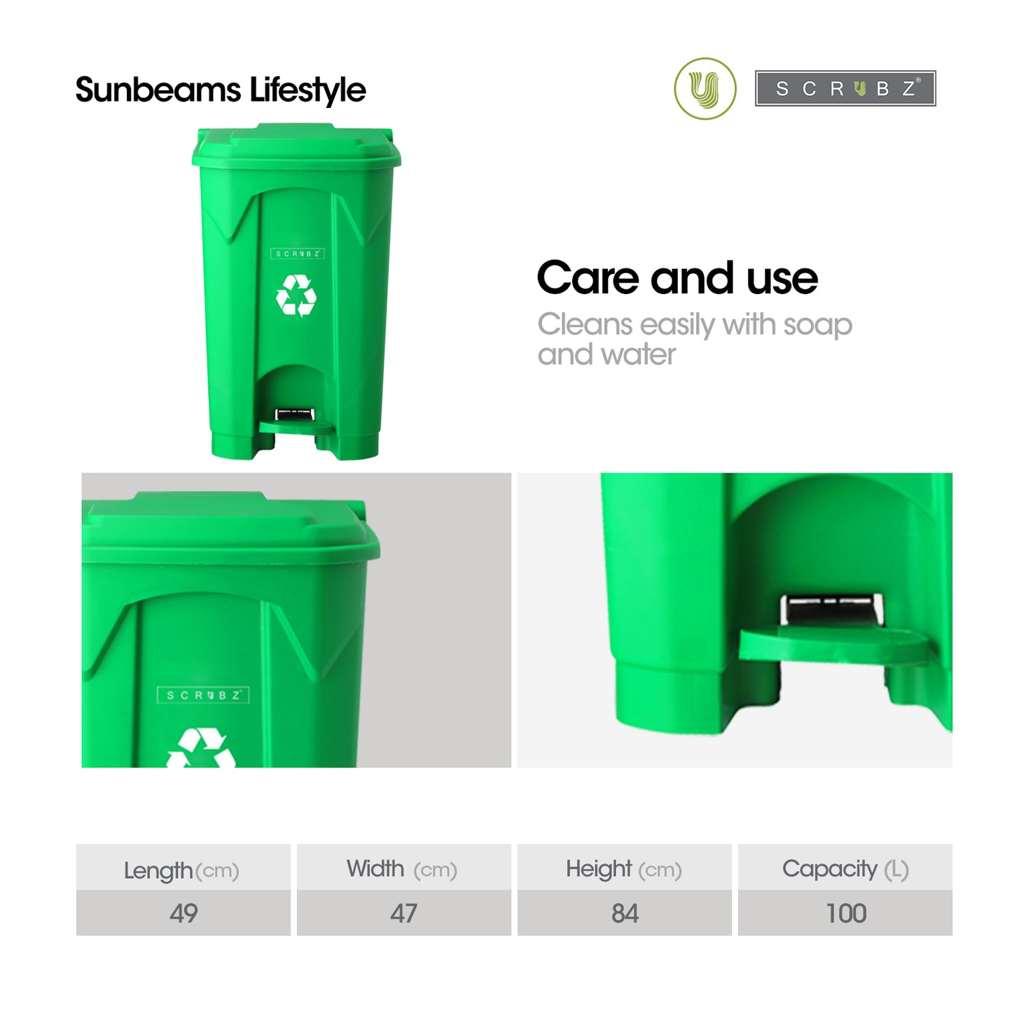 SCRUBZ Pedal Trash Bin Plastic 100L | 80L | 50L | 30L