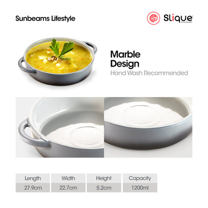 SLIQUE Premium Round Marble Glass Baking Dish 1400ml