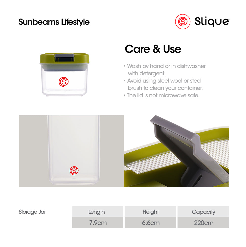 SLIQUE Premium PP Square Food Container 220ml|0.22L Airtight (Green)