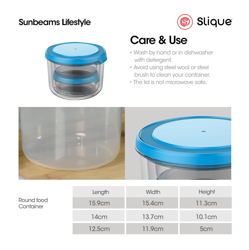 SLIQUE Premium Round Food Container Set of 4 (Aqua Green)