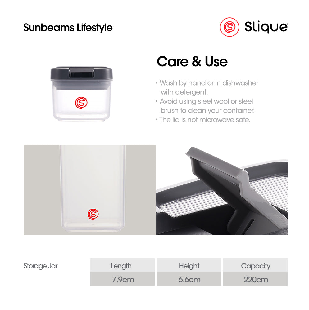 SLIQUE Premium PP Square Food Container 220ml|0.22L Airtight (Gray)