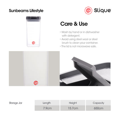 SLIQUE Premium PP Square Food Container 650ml|0.65L Airtight (Grey)