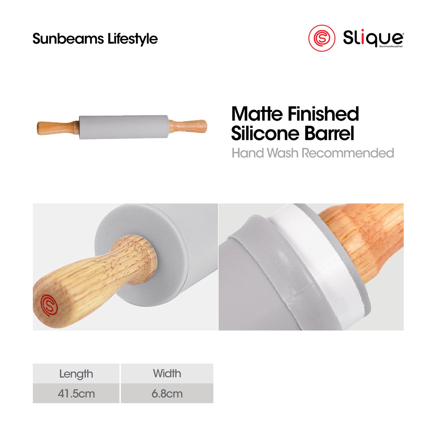 SLIQUE Premium Wood + Silicone Rolling Pin