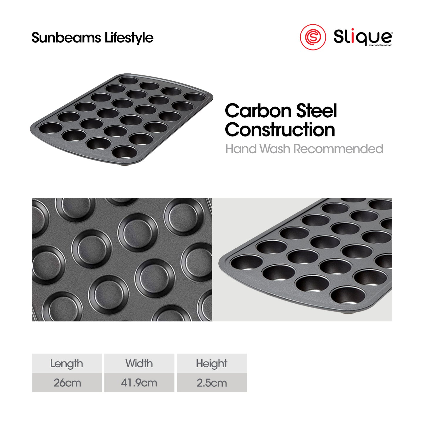 SLIQUE Premium Non-Stick 24 Cup Round Muffin Pan Oven Safe 35.4x26.8x3cm