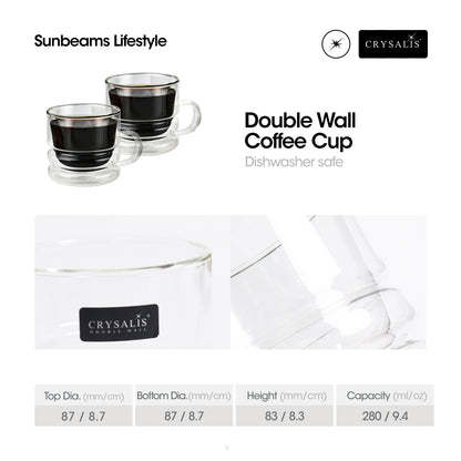 CRYSALIS Premium Coffee Cup w/ Handle Double 280ml [Set of 2]