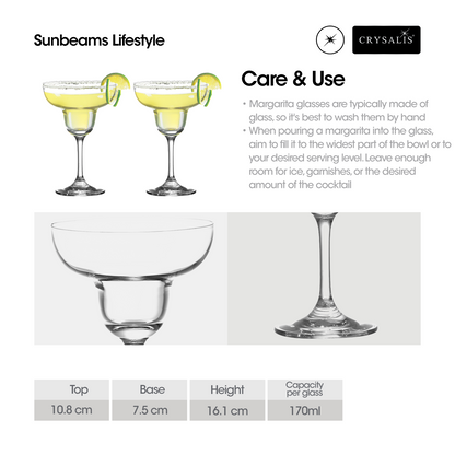 CRYSALIS Premium Crystal Stemware Margarita Glass [Set of 2] Cocktail Glass