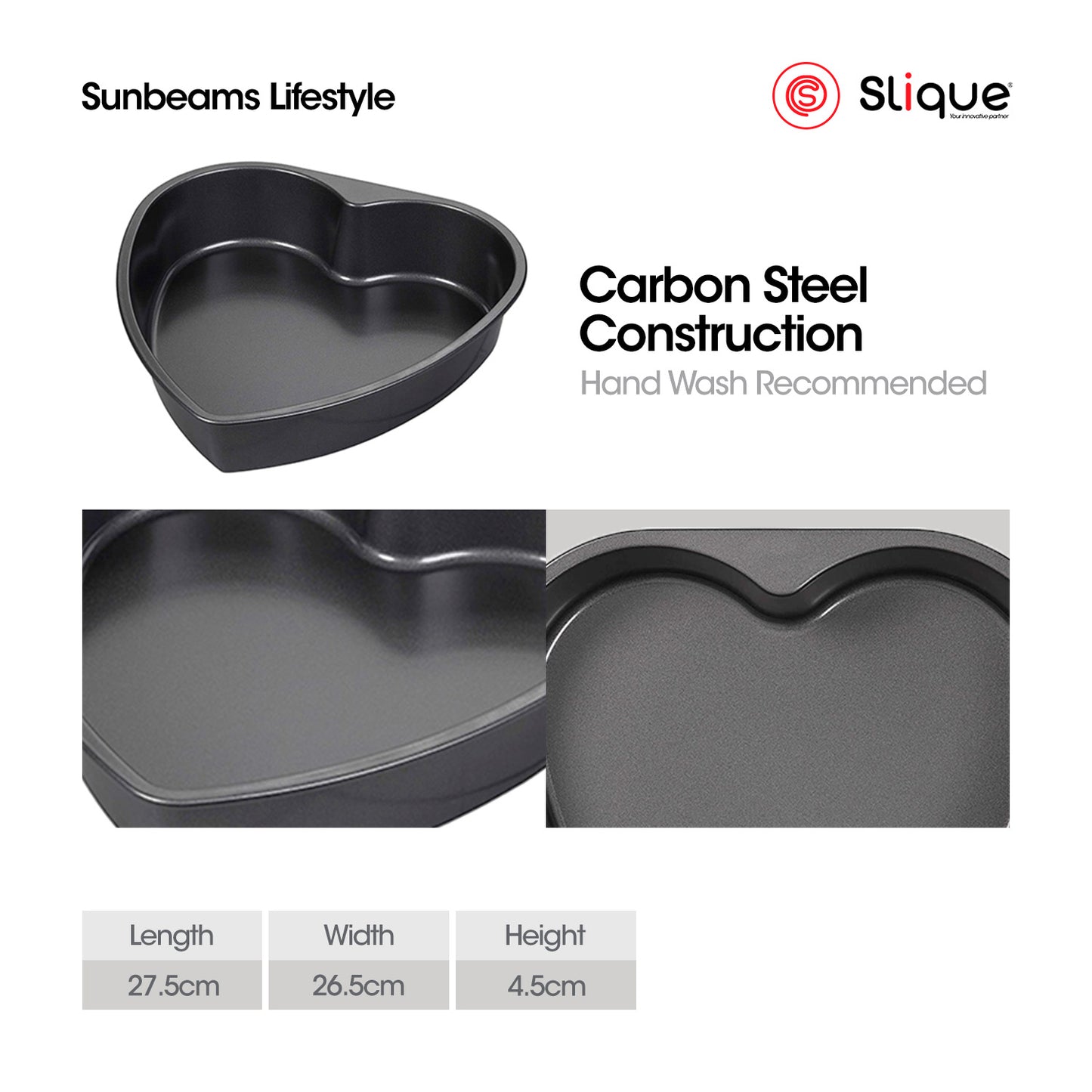 SLIQUE Premium Non-Stick Heart Shape Pan Oven Safe 27.5x26.5x4.5cm