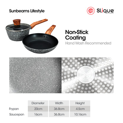 SLIQUE Granite Cookware Set of 3 Frypan 20cm Saucepan 16cm