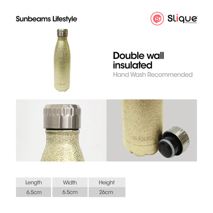 SLIQUE Stainless Steel Glitter Finish Insulated Water Bottle 500ml (Yellow)