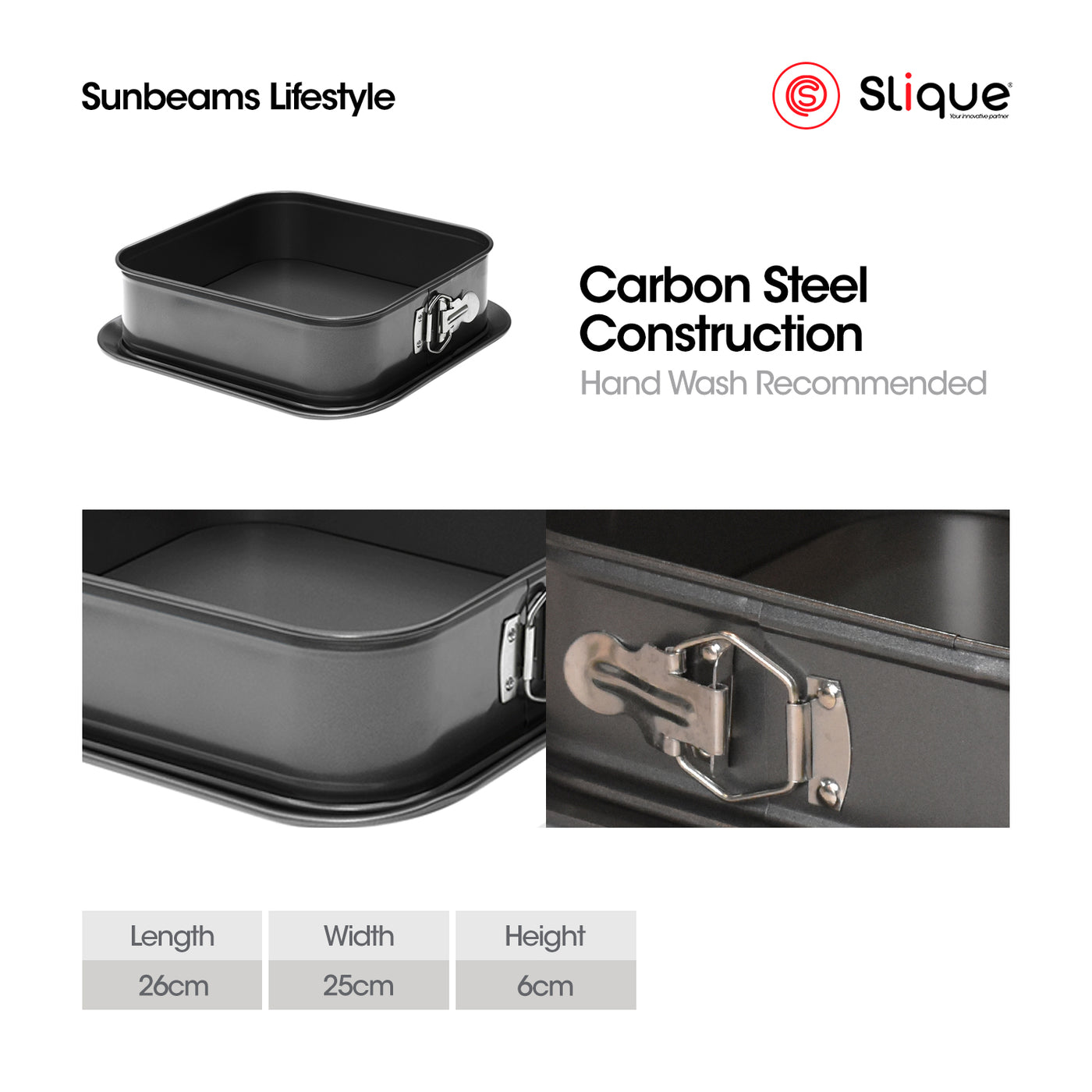 SLIQUE Premium Non-Stick Square Spring Form Pan Oven Safe 23.5x23.5x8cm