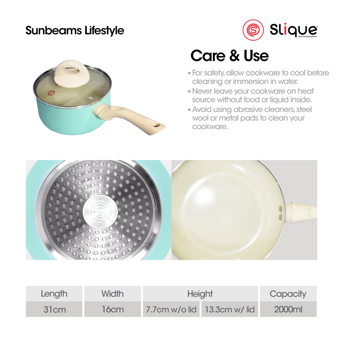 SLIQUE Premium Ceramic Sauce Pan 16cm/18cm