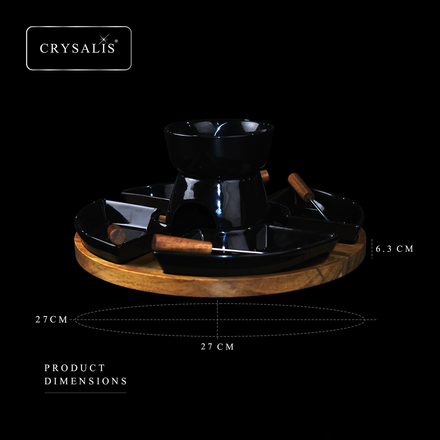 CRYSALIS Premium Fondue Set Chocolate Pot [Set of 11] - Acacia Wood