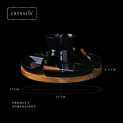 CRYSALIS Premium Fondue Set Chocolate Pot [Set of 11] - Acacia Wood