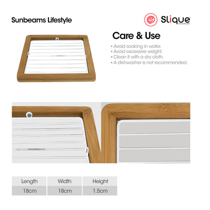 SLIQUE Premium Trivet 18x18x1.5cm Bamboo Metal Wire Organizer