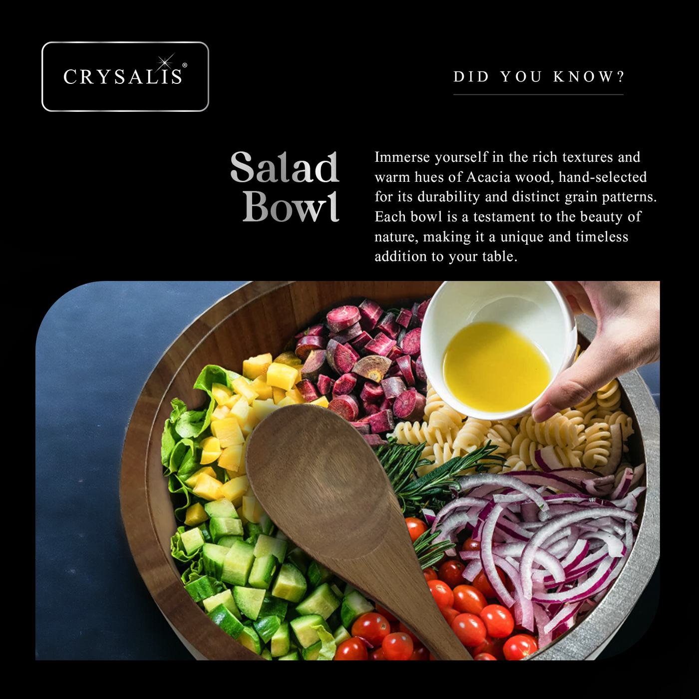 CRYSALIS PREMIUM Salad Bowl Rice Dessert Bowl Acacia Wood