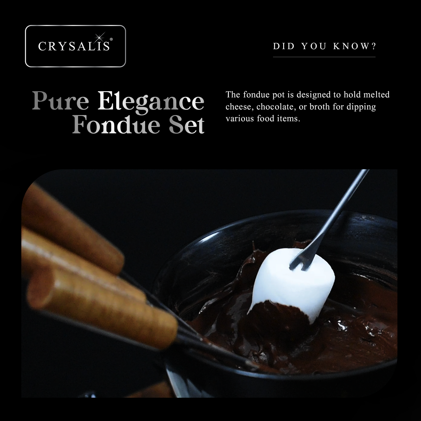 CRYSALIS Premium Fondue Set Chocolate Pot [Set of 11] - Acacia Wood