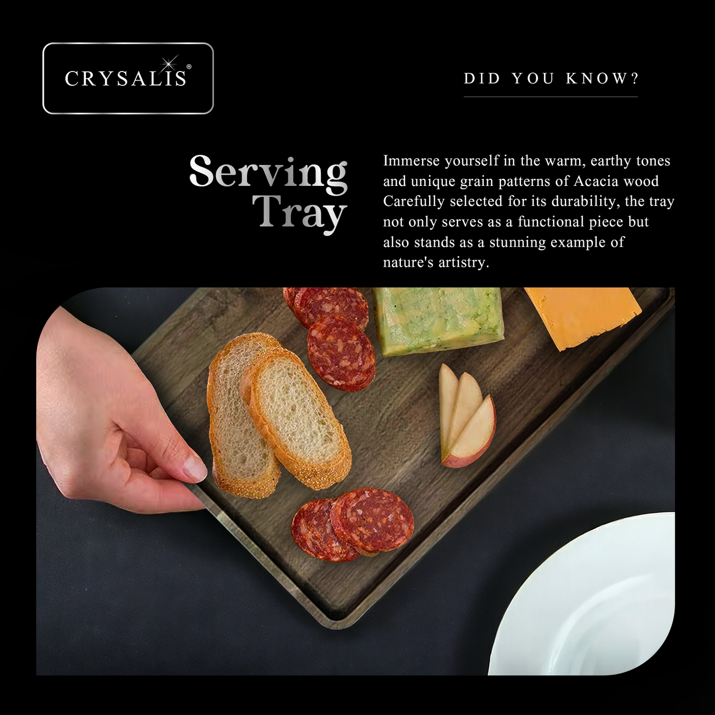 CRYSALIS PREMIUM Serving Tray Charcuterie Tray - Acacia Wood