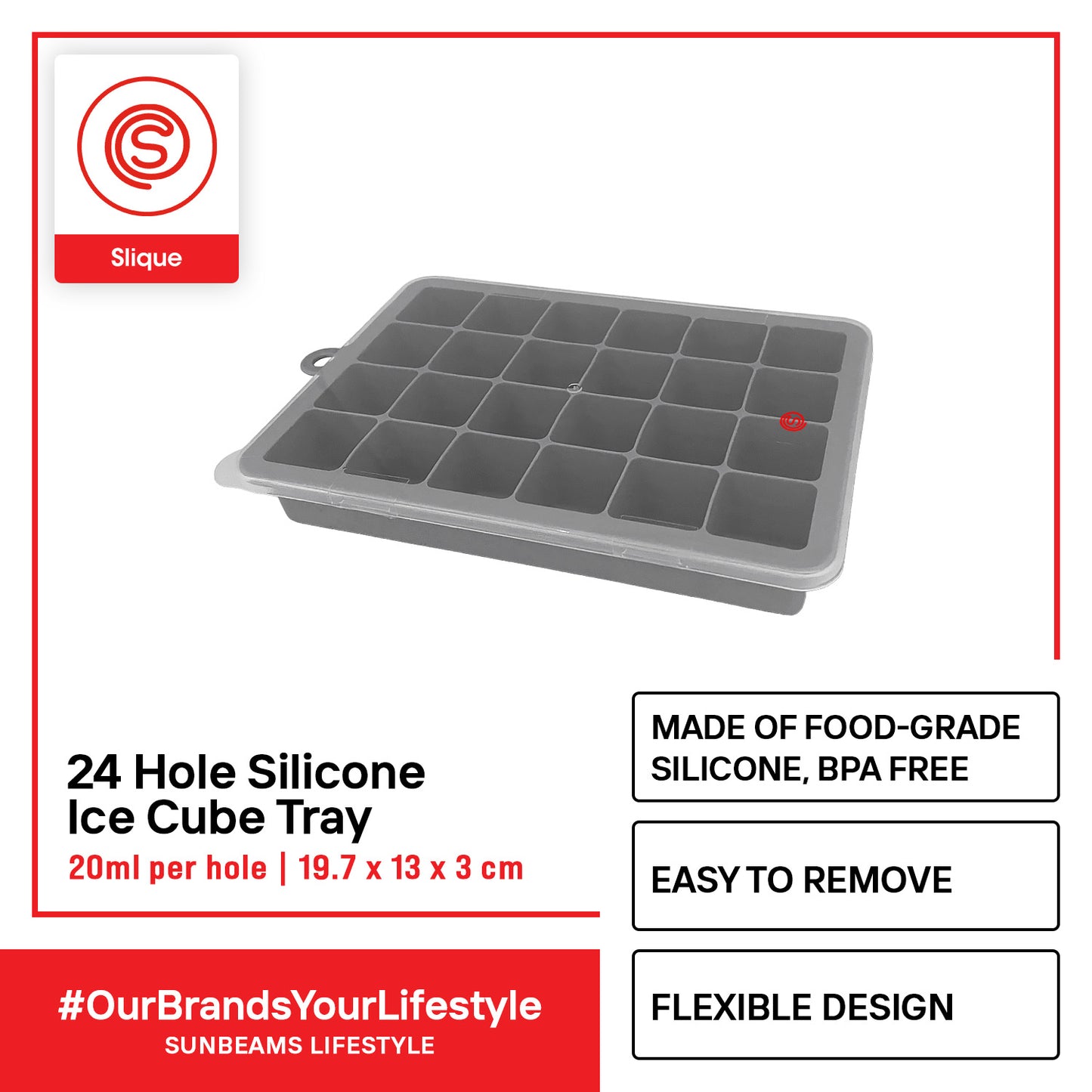 Slique Ice Cube Maker Tray with Lid 12 & 24 Ice Cube Holes