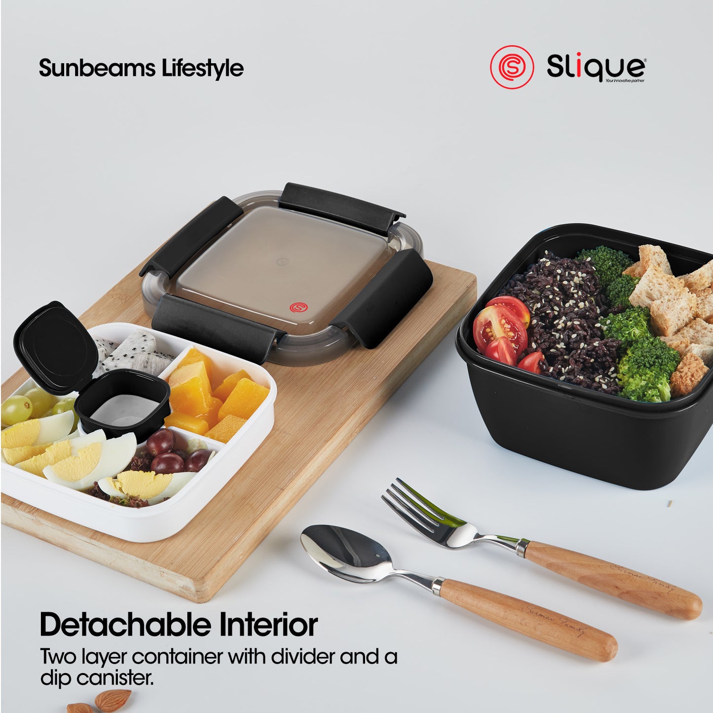 SLIQUE Premium Lunch Box w/ Compartments 1000ml1L (Black)