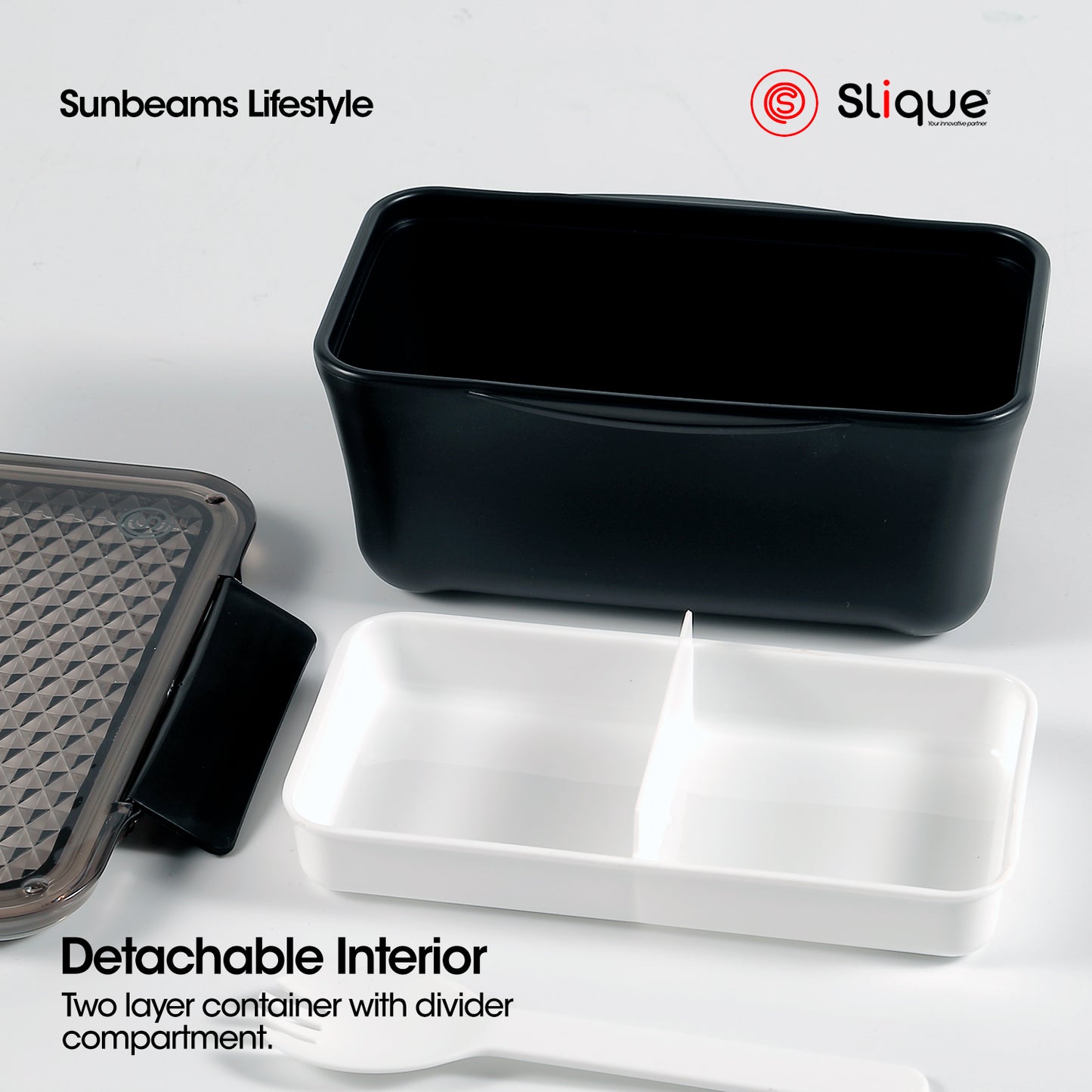 SLIQUE Premium Stainless Steel Insulated Lunch Box w/ Compartment 900ml0.9L BPA Free (BLACK)