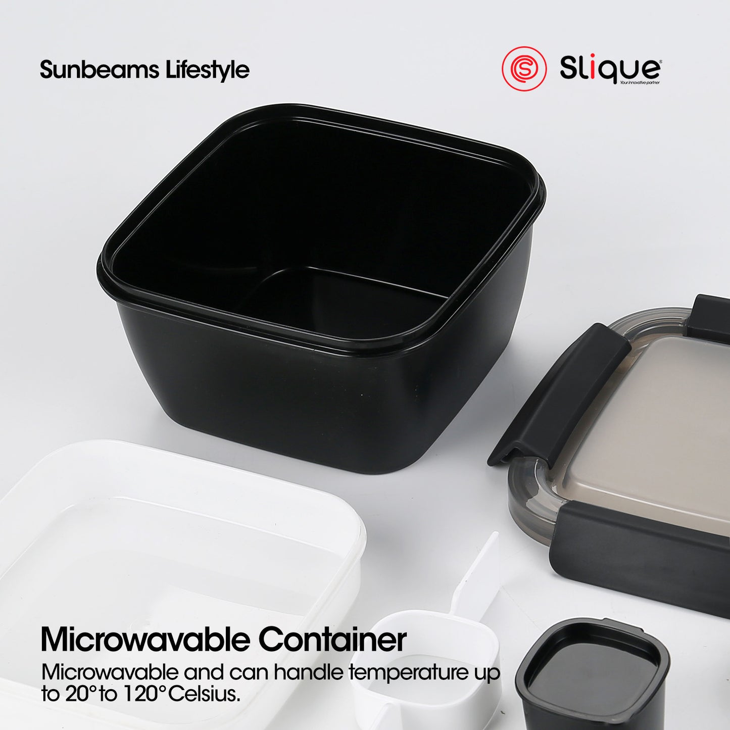 SLIQUE Premium Lunch Box w/ Compartments 1000ml1L (Black)