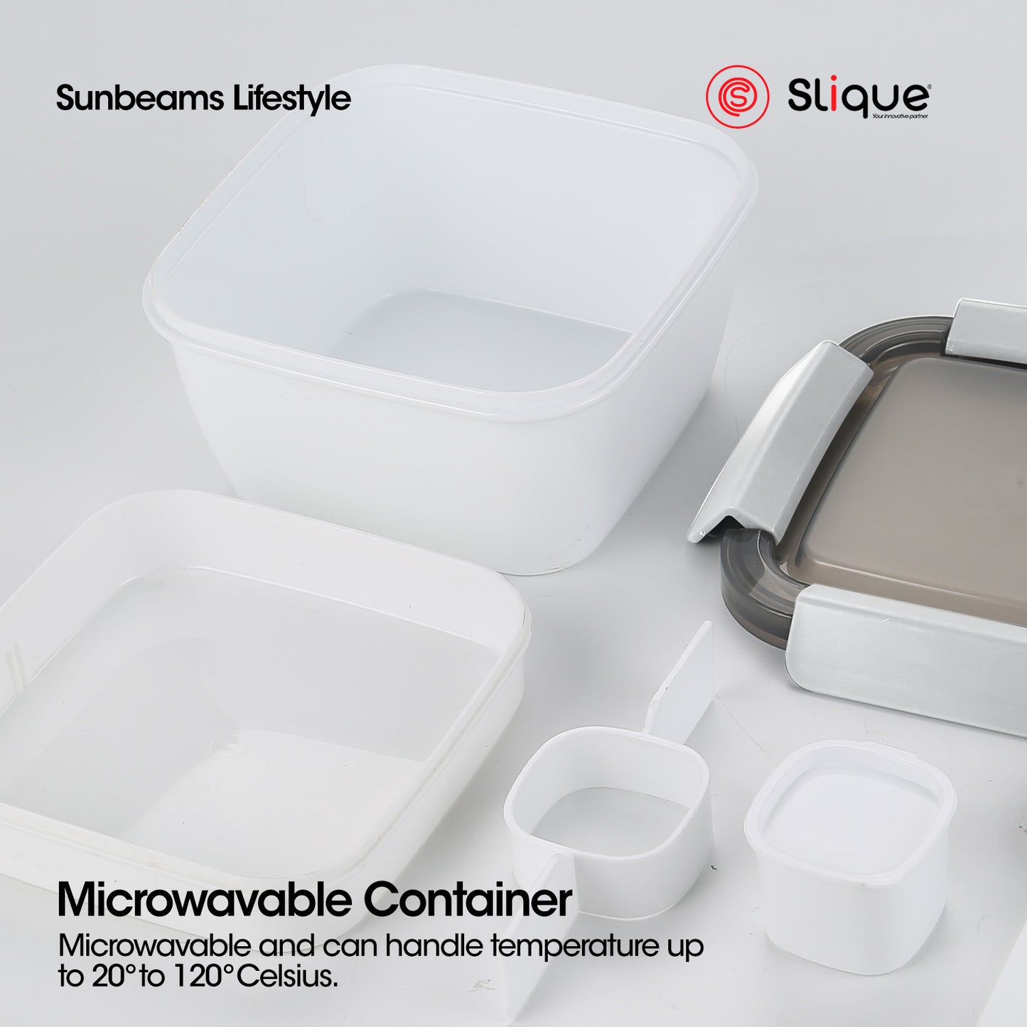 SLIQUE Premium Lunch Box w/ Compartments 1000ml1L (White)