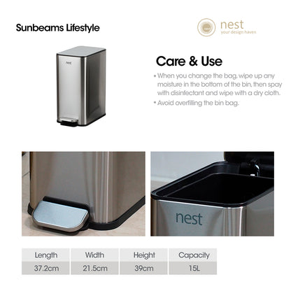 NEST DESIGN LAB Pedal Bin with Free 120pcs Disposable Trash Bags