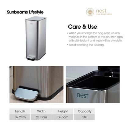 NEST DESIGN LAB Pedal Bin with Free 120pcs Disposable Trash Bags