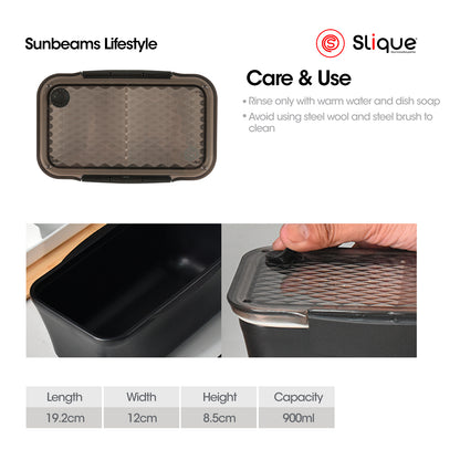 SLIQUE Premium Stainless Steel Insulated Lunch Box w/ Compartment 900ml0.9L BPA Free (BLACK)