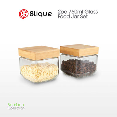 SLIQUE Food Jar [Set of 2] Soda Lime Glass, Bamboo lid with PE seal ring