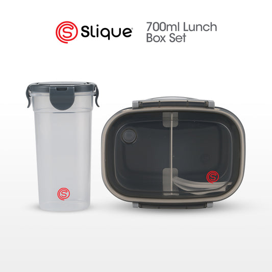 SLIQUE Premium Lunch Box Airtight Microwave Safe Set of 2 (Grey)