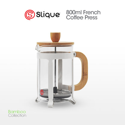 SLIQUE French Coffee Press Boroscilicate Glass Bamboo Handle & Lid