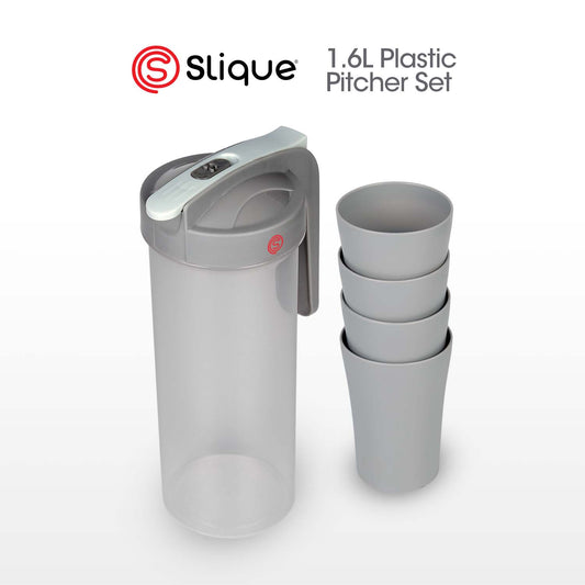 SLIQUE Premium Pitcher 1600 ml | 1.6 L w/ Lock & 4 Plastic Tumblers Set