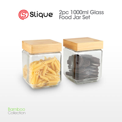 SLIQUE Food Jar [Set of 2] Soda Lime Glass, Bamboo lid with PE seal ring
