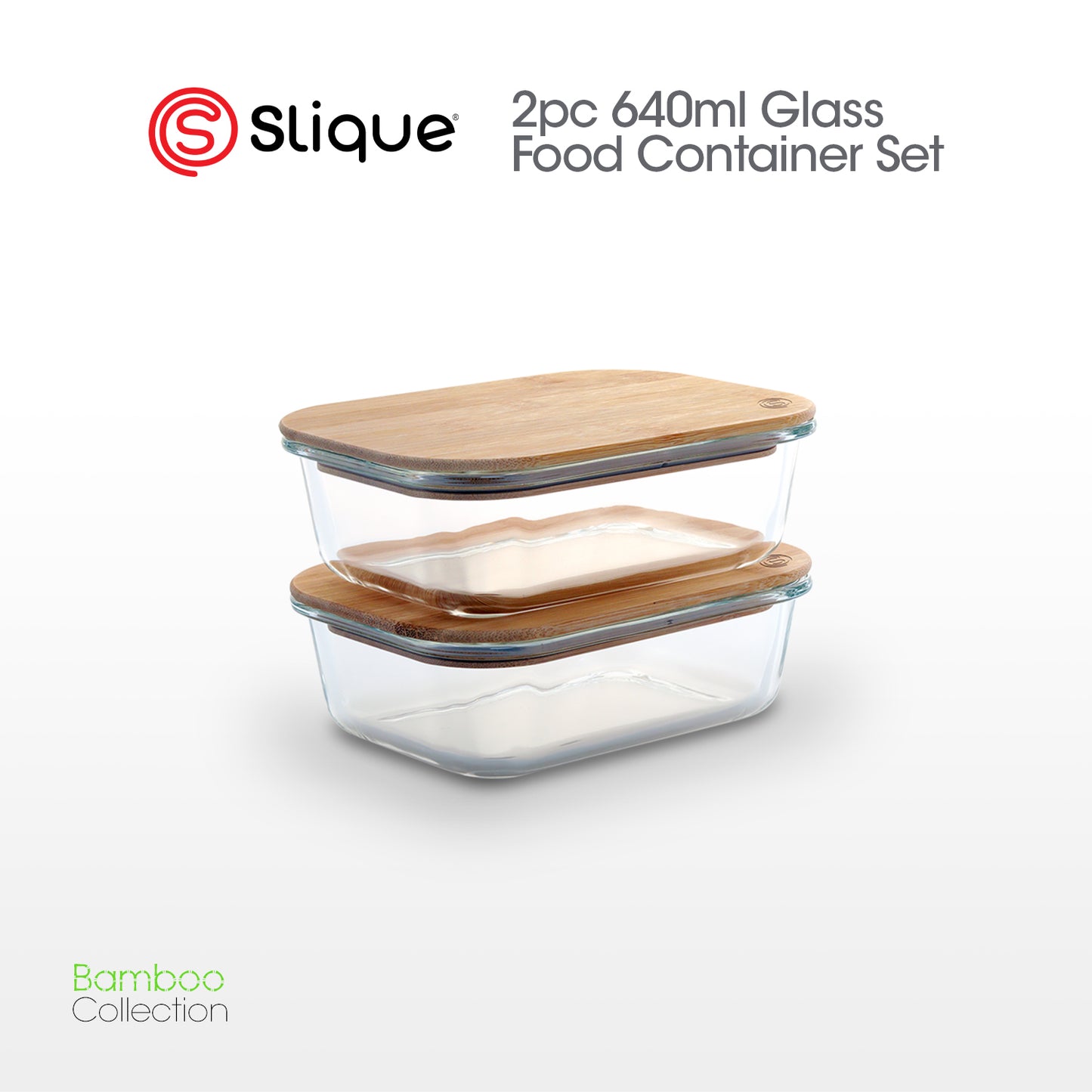 SLIQUE Food Container [Set of 2] Borosilicate Glass, Bamboo lid with Silicone Gasket